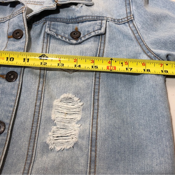 Highway Jeans Denim Jacket Large Button Up Distressed Light Wash Long Sleeve - Picture 7 of 11